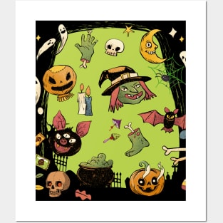 Green Creepy Vintage Halloween Posters and Art